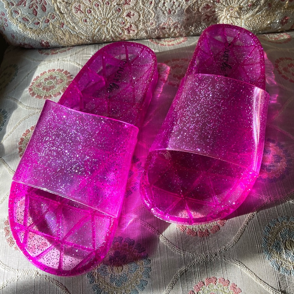 💖Purple Pink Glitter Jelly Sandals, Size 7